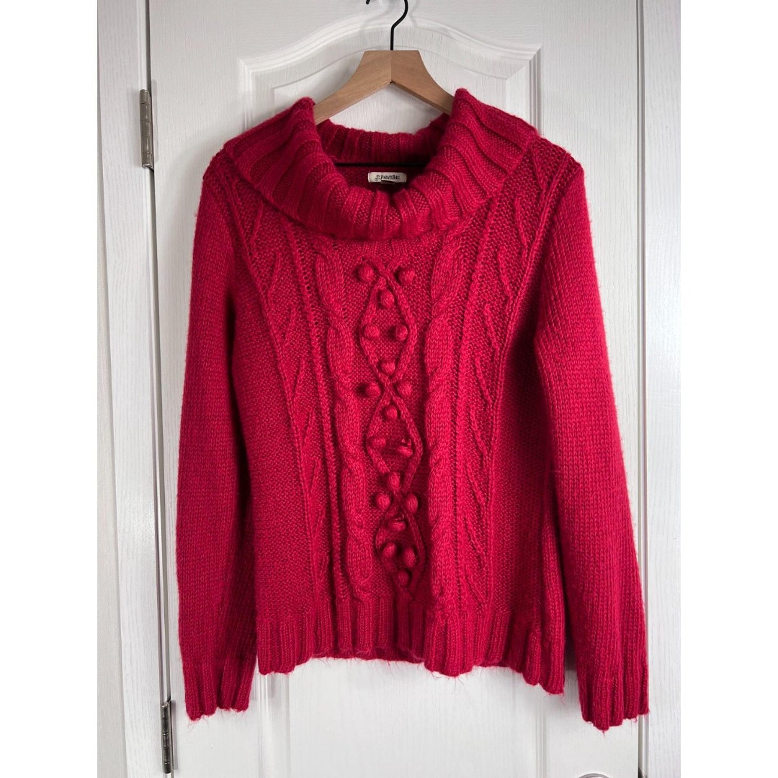 St. John's Bay Women's Red Pom Pom Cowl Neck Sweater Size L