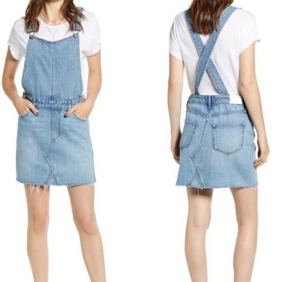 Paige NWT Retta Denim Overall Pinafore Dress Clarkson Color Size 24 MSRP 249
