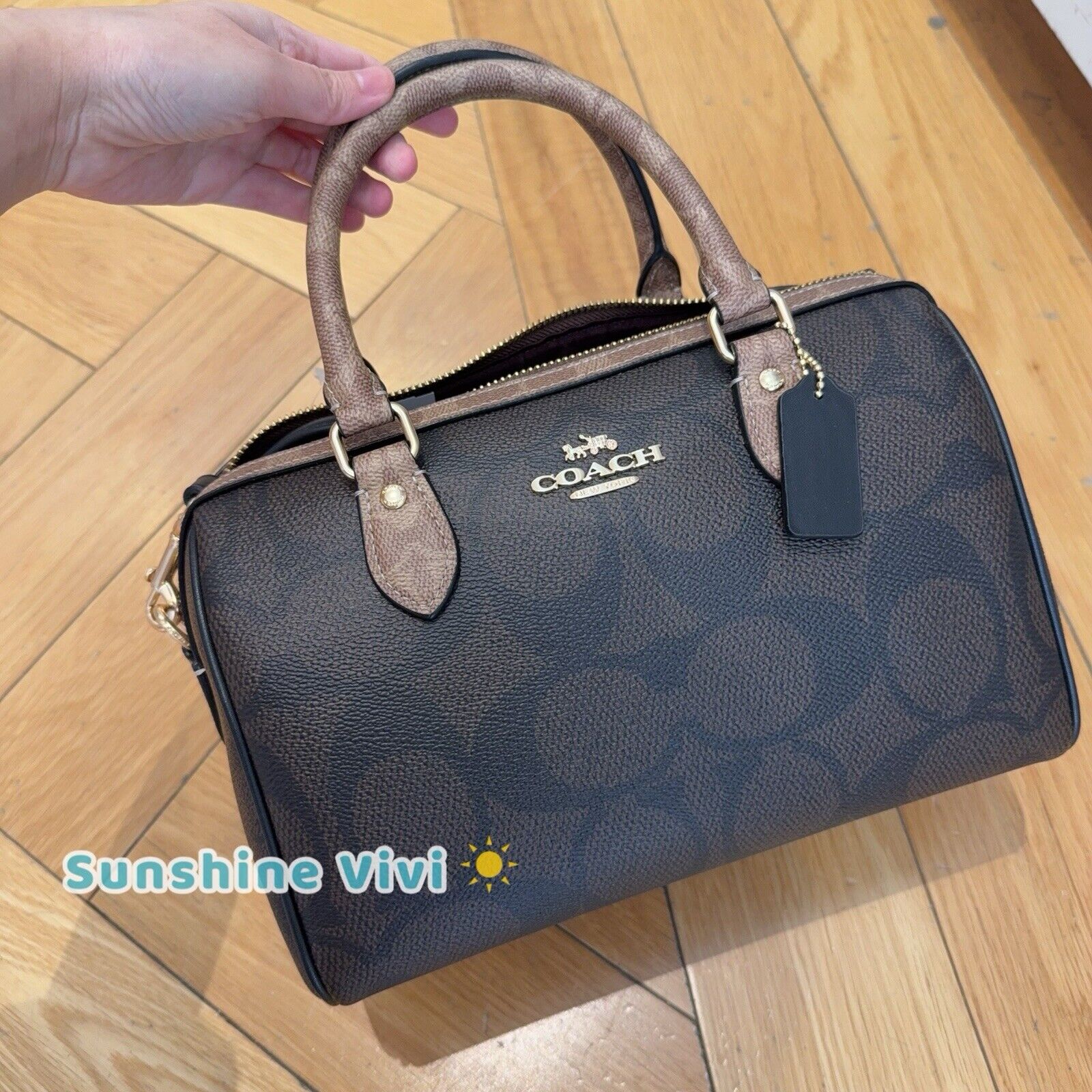 NWT COACH CY679 Rowan Satchel Bag In Blocked Signature Canvas Leather Walnut/Tan