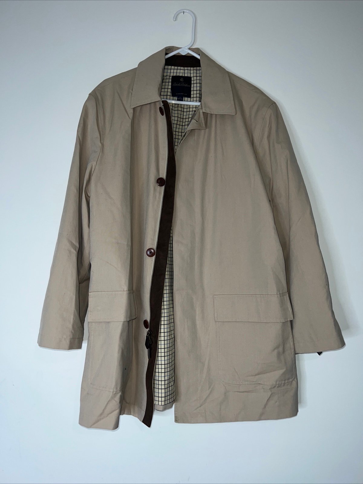 Brooks Brothers Mens Khaki cotton lined coat Jacket Sz Large A060523