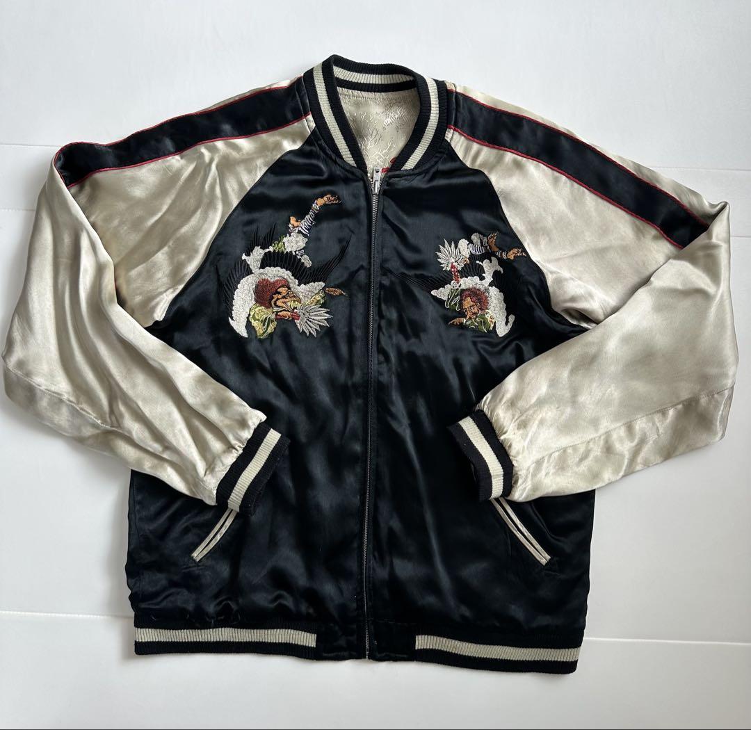 Embroidered Souvenir Jacket, Black and Beige, Reversible