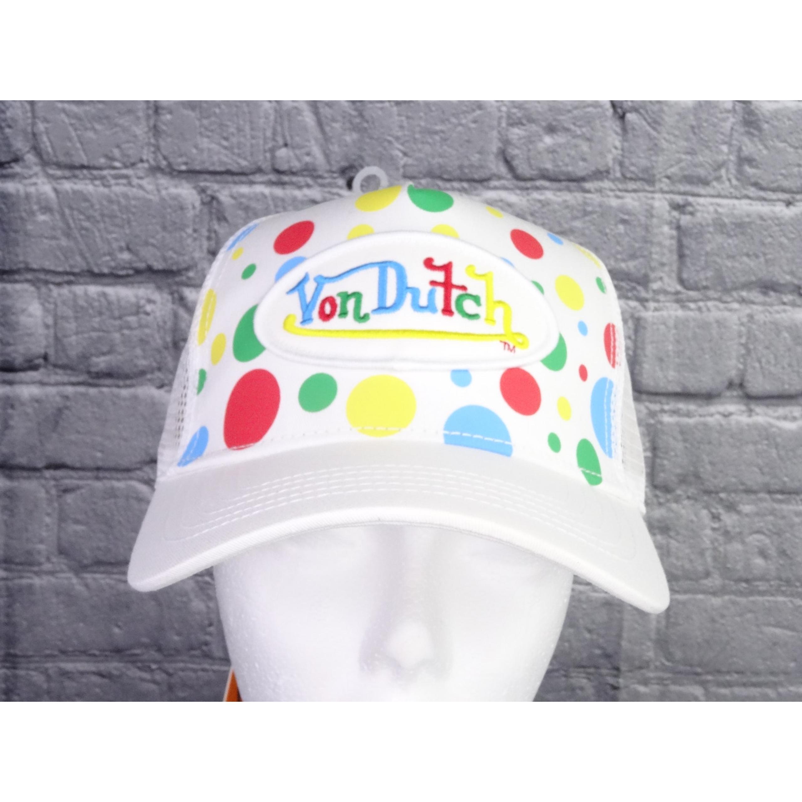 Von Dutch White Polka Dot Patch Trucker Snapback Hat New