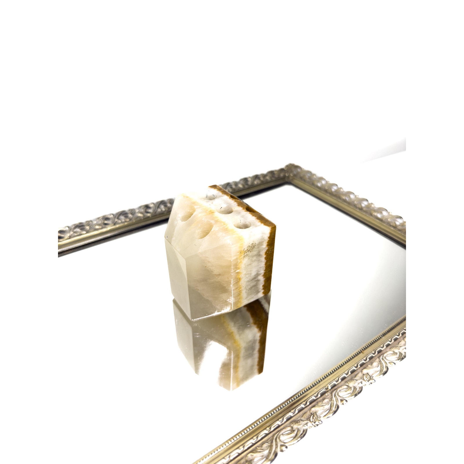 Vintage Agate Marble Onyx Stone Pen Pencil Holder Desk Paperweight