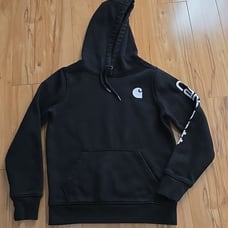 Black Carhartt Women's Relaxed Fit Midweight Logo on Sleeve size XS (0-2)