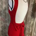 Windsor Red Sparkle Backless Bow Ruffle Dress