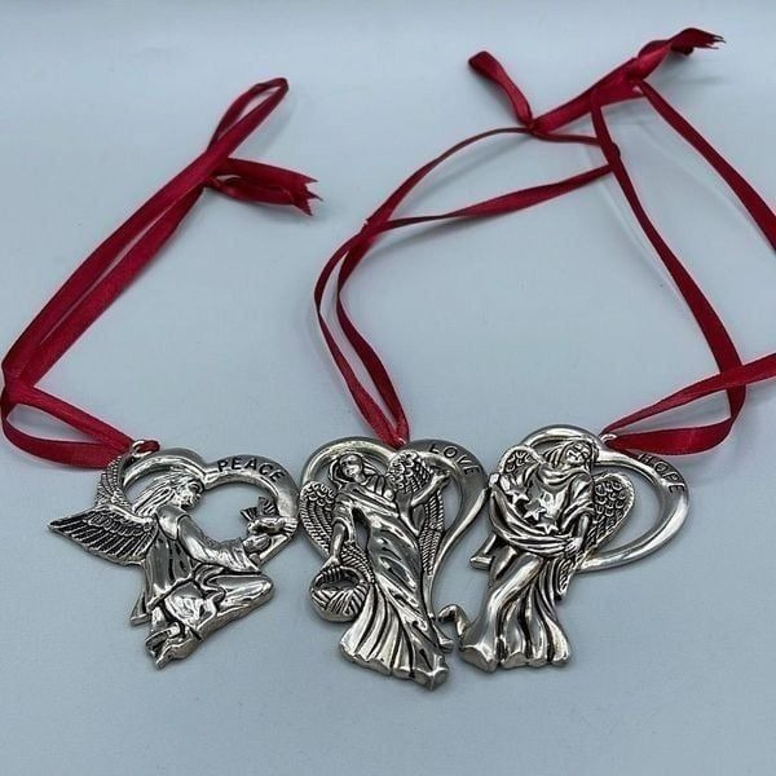 Gorham silver plate set  of 3 love ,Peace, Hope”ornaments