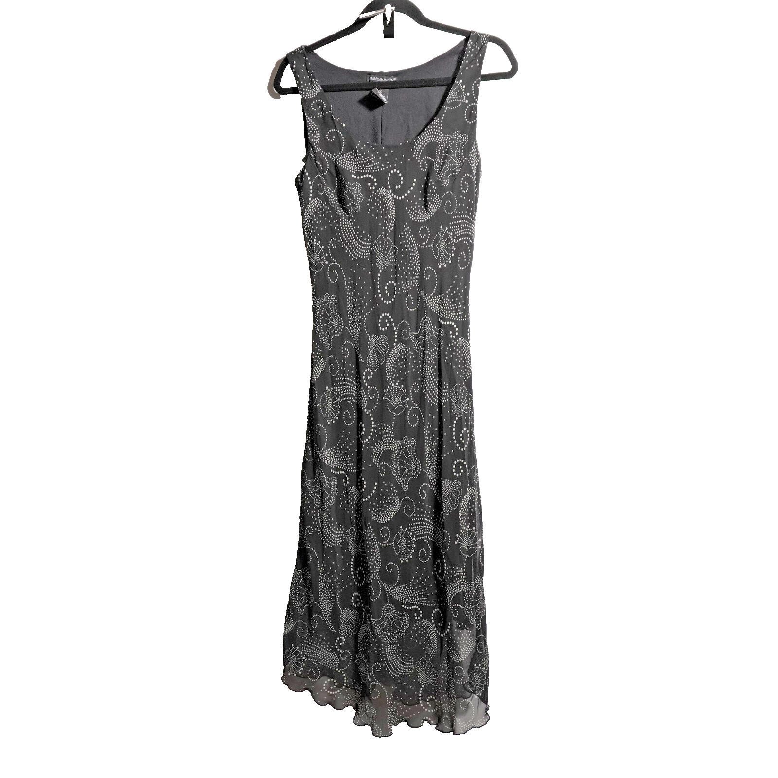 VTG 90s Y2K Whimsigoth Black Midi Dress Sz 12 Fairy Celestial Swirls Dots Floral