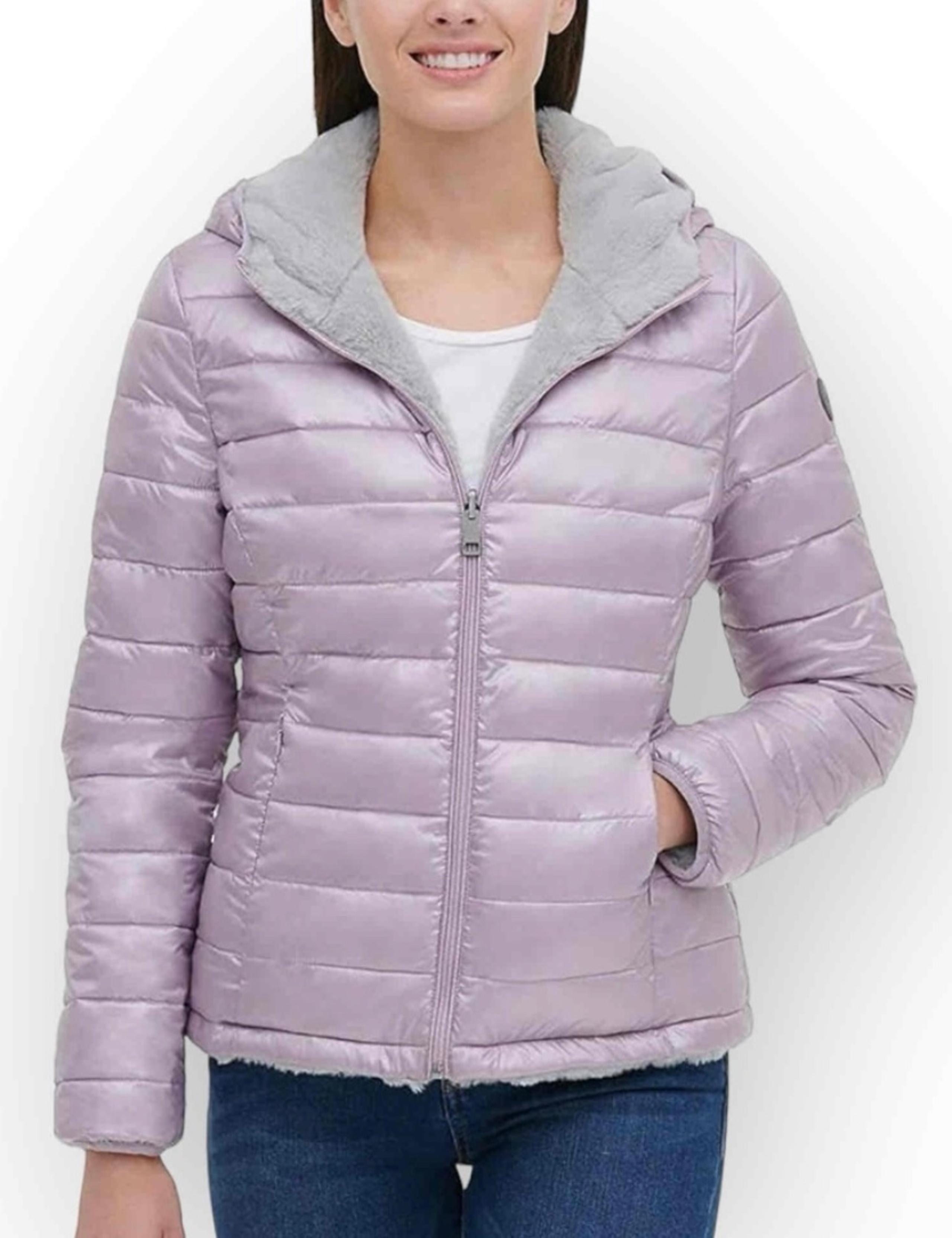 Andrew Marc Jacket Woman’s Large Ultra Soft Attached Hood Reversible Puffer, NWT