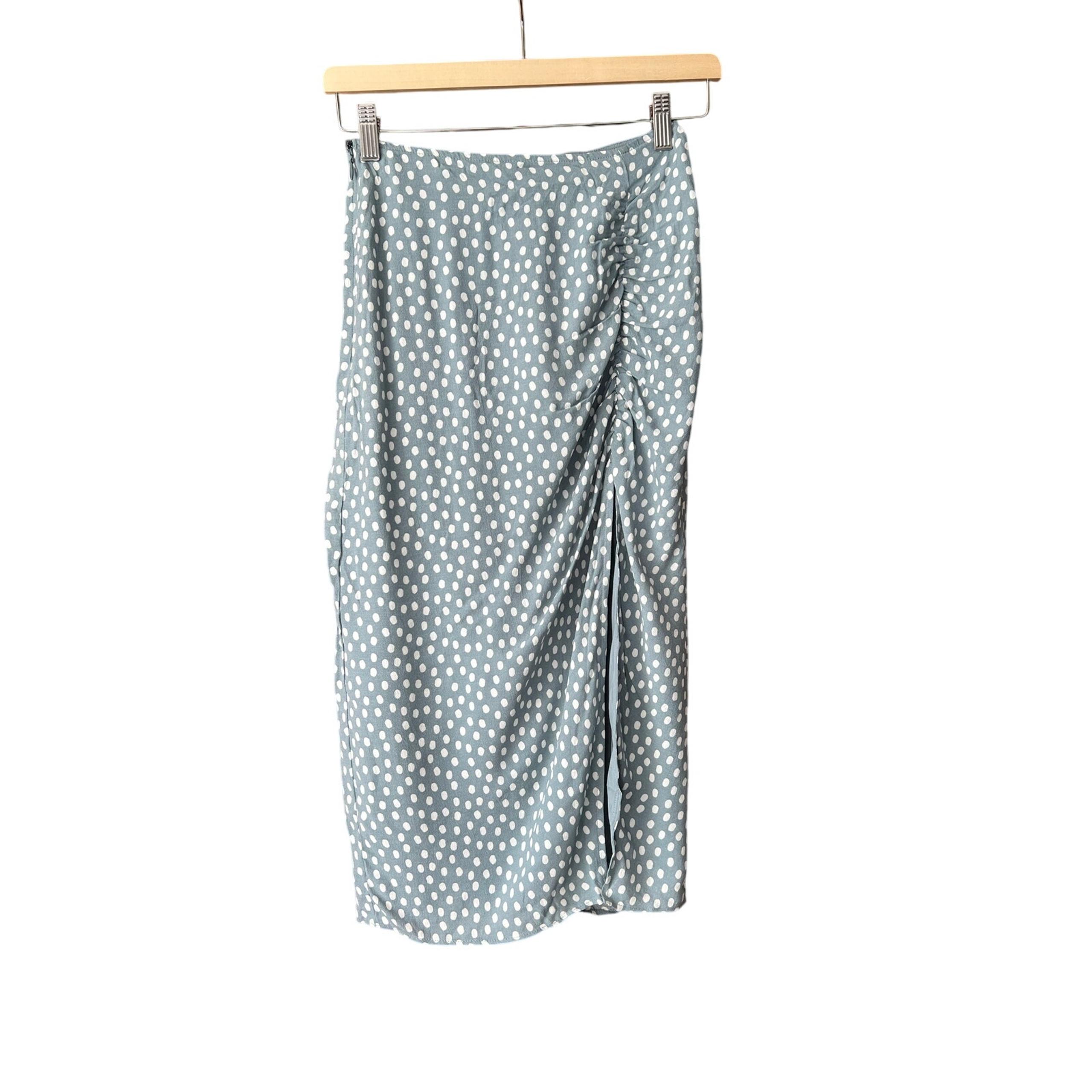 NWT Abercrombie & Fitch Women's Cinched Midi Skirt Polka Dot Blue Green Size XS