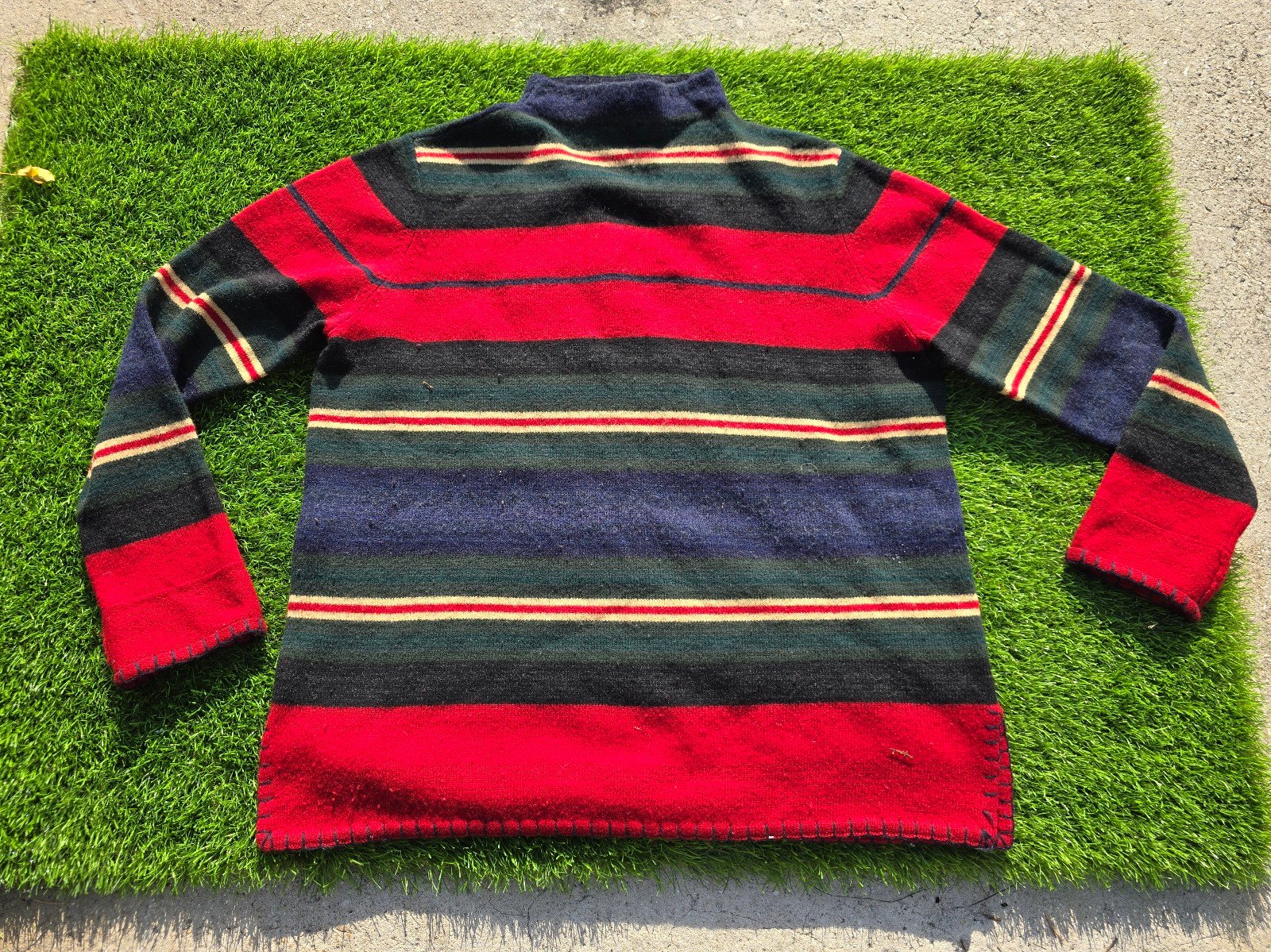Vintage Ralph Lauren Striped Sweater Size 1x Lambswool Whip Stitch Mock Neck