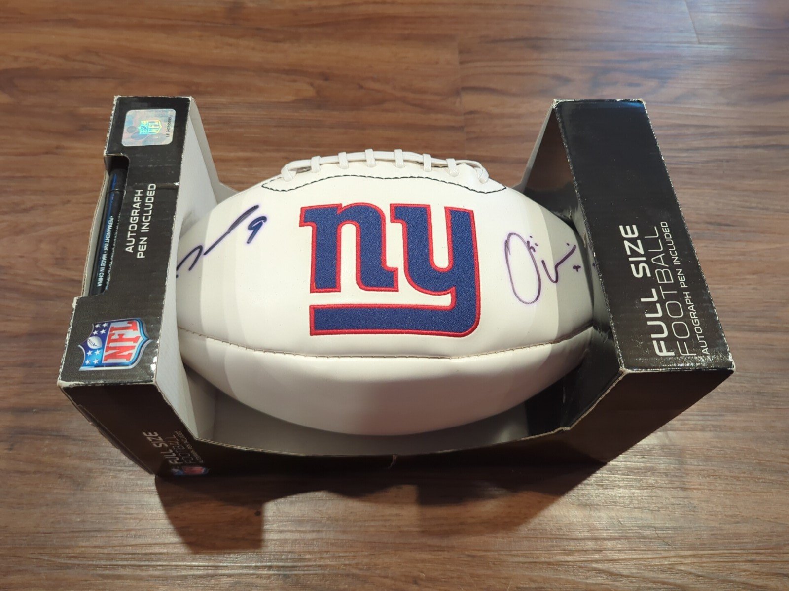 Osi Umenyiora & Lawrence Tynes Signed Autograph NY Giants Football NFL Ball