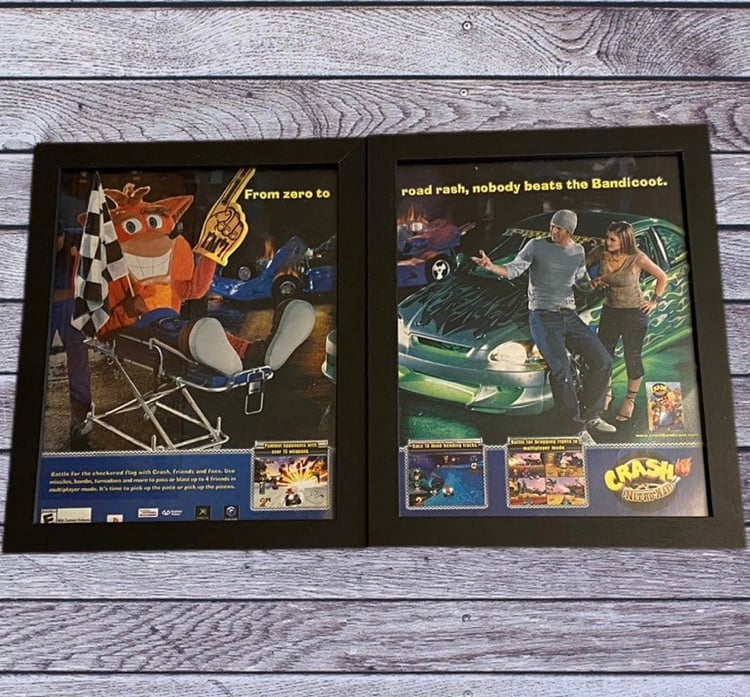 00s Crash Bandicoot Nitro Kart Sony Playstation 2 PS2 ~ Framed Original Ad