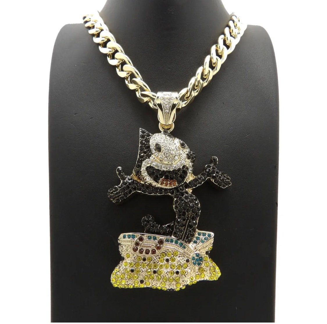 NEW ICED BLING CAT IN THE BAG PENDANT &11mm 20” CUBAN CHAIN