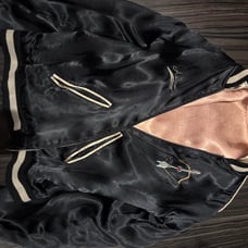 Skull Embroidery Black Satin Sukajan