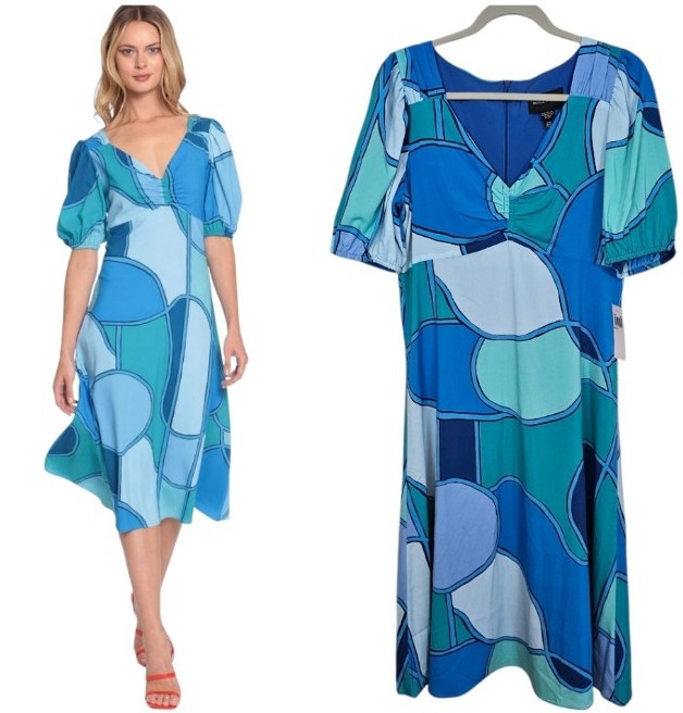 Donna Morgan Babydoll Empire Seam Puff Sleeve Retro Midi Dress