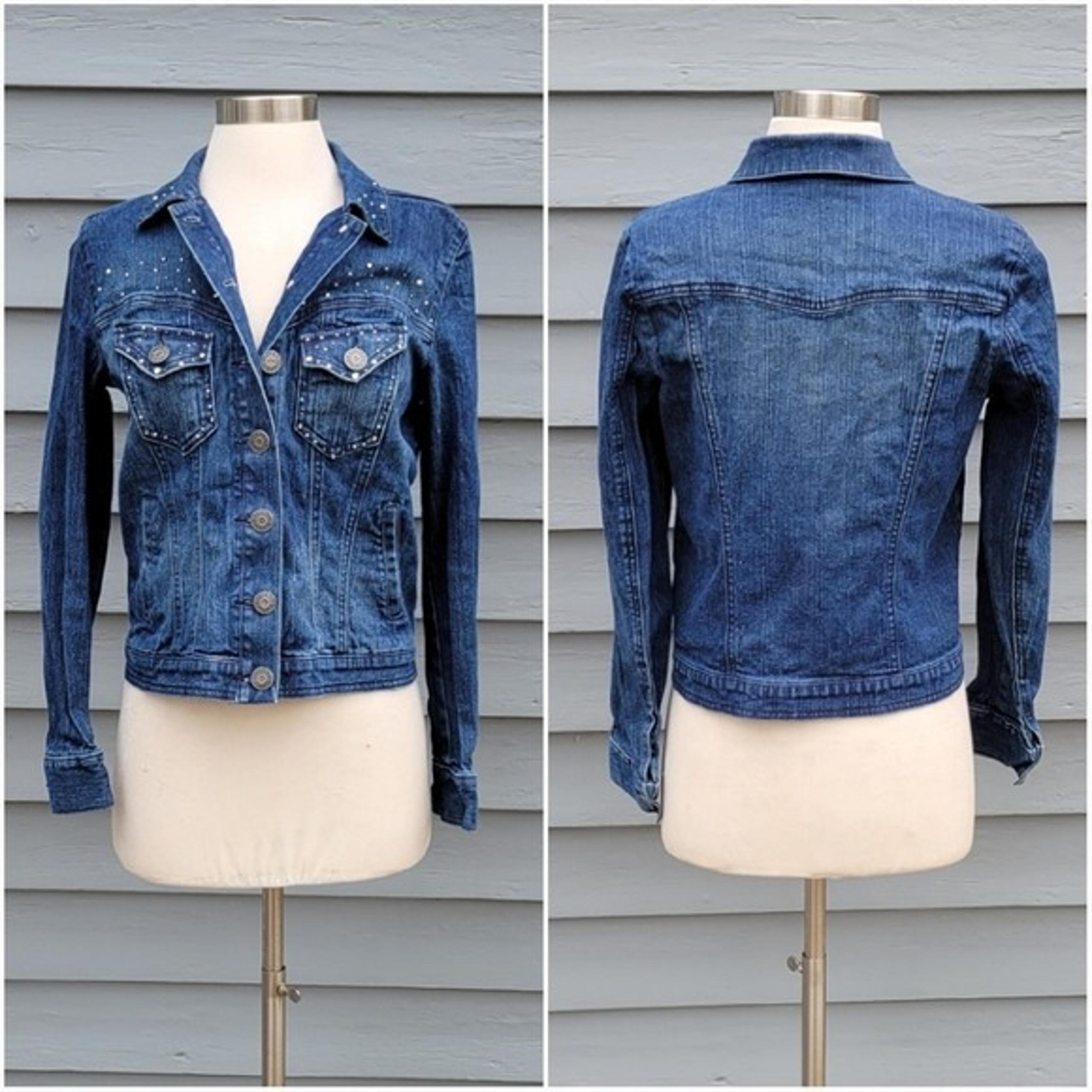 Vintage 90s y2k Gitano Bling Studded Blue Jean Denim Western Boho Trucker Jacket
