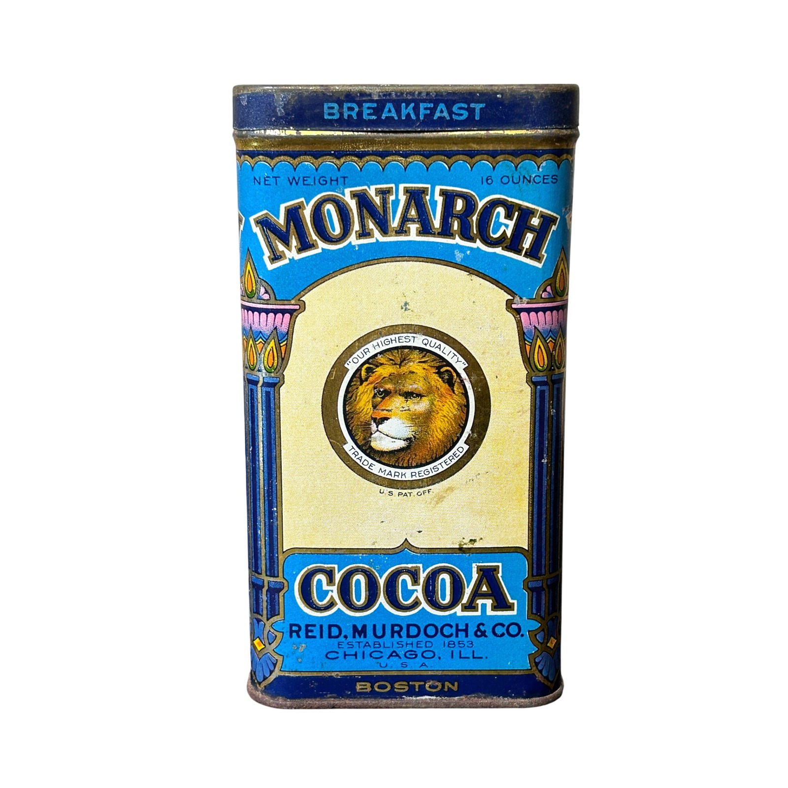 Vintage Monarch Breakfast Cocoa Tin 16 Ounce Reid Murdoch Chicago Advertising