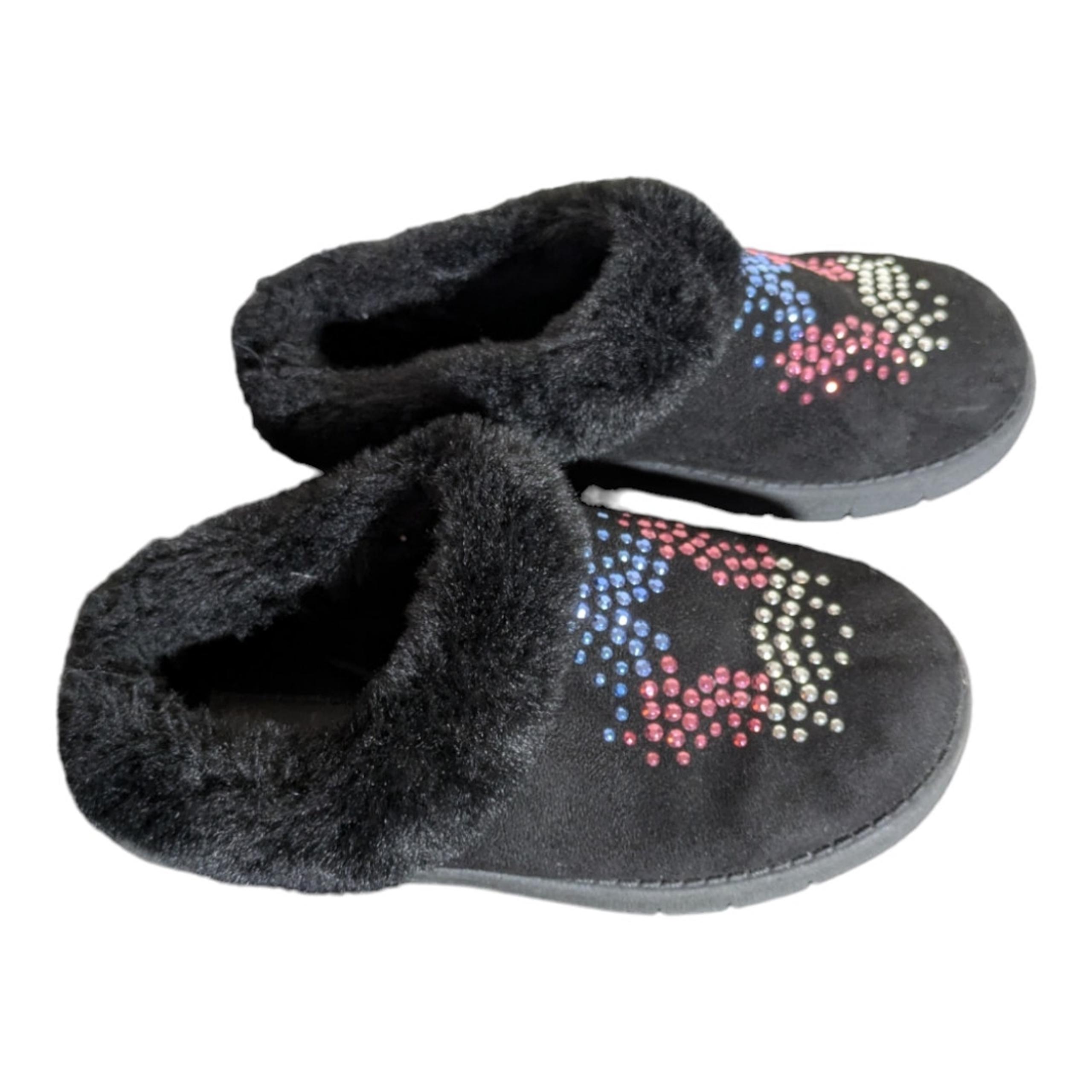 Skechers Slippers Youth 12 Radiant Star Mules Black Comfort Faux Fur
