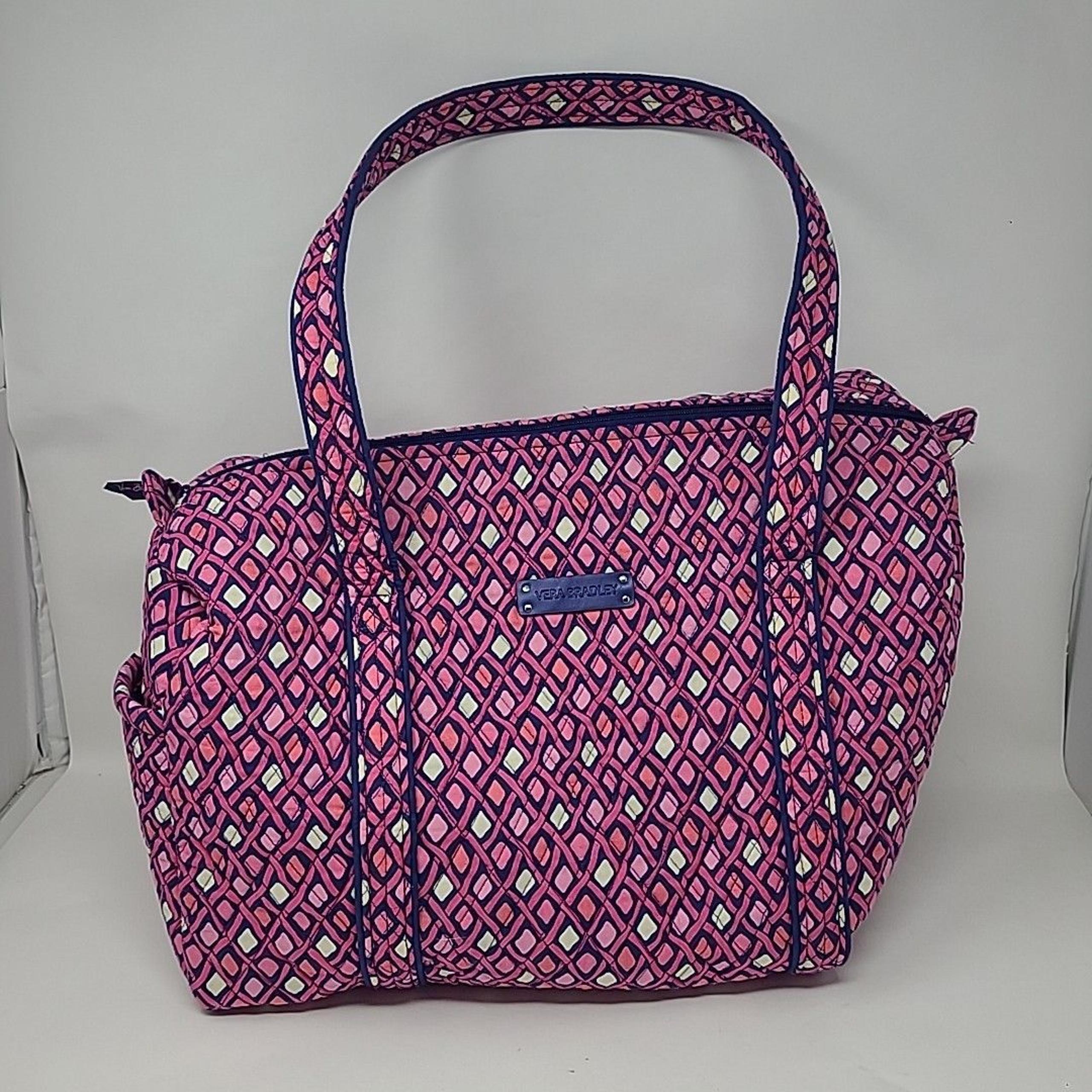 Vera Bradley Large Duffel Bag Katalina Pink Diamonds & Navy Weekend Travel Women