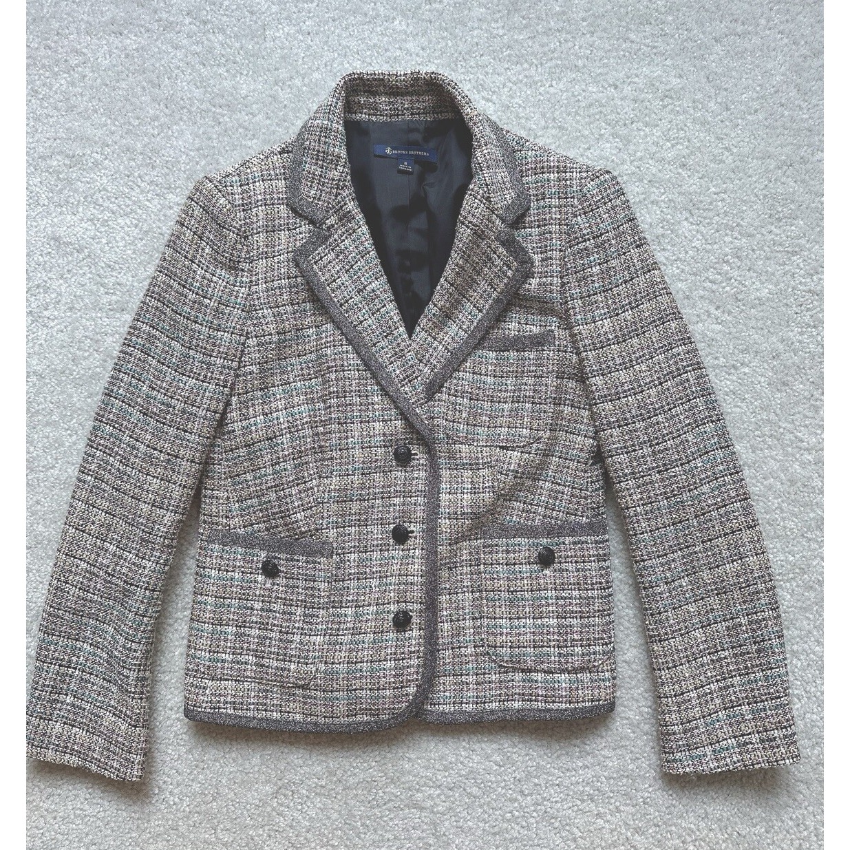 Brooks Brothers Boucle Knit Tweed Blazer Size 6 Retail 598