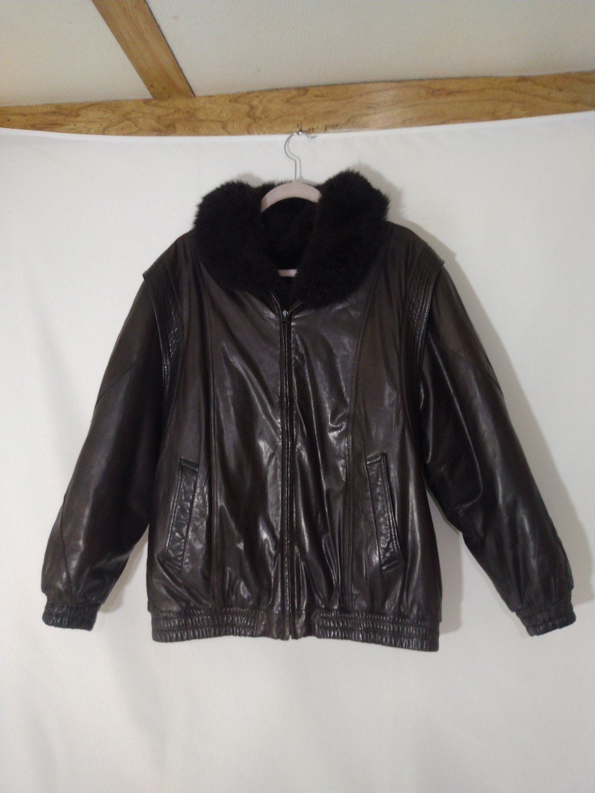 Womens Vintage New Zealand Opossum Fur Lined Leather Jacket Sz Large