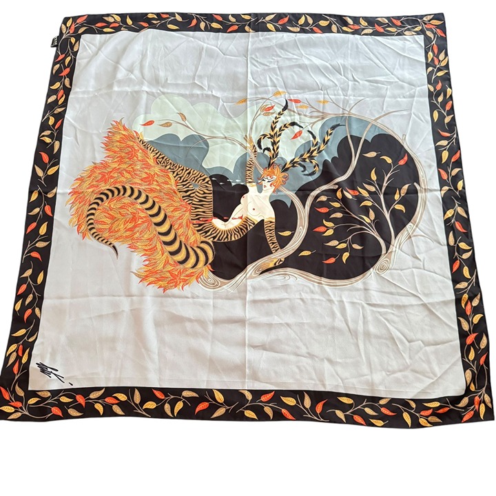Vintage ERTÉ 100% Silk Scarf Women's 34 x34 Serigraph on Silk Signed Scarf