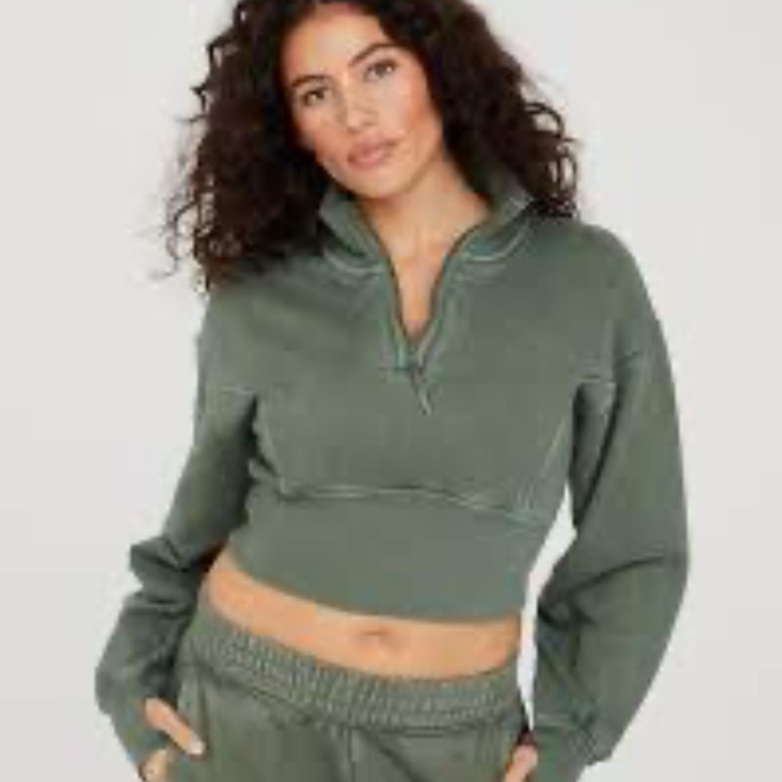 Aerie OFFLINE Women's Green Jogger Sweatpants, Cropped Sweatshirt Set Size M & L