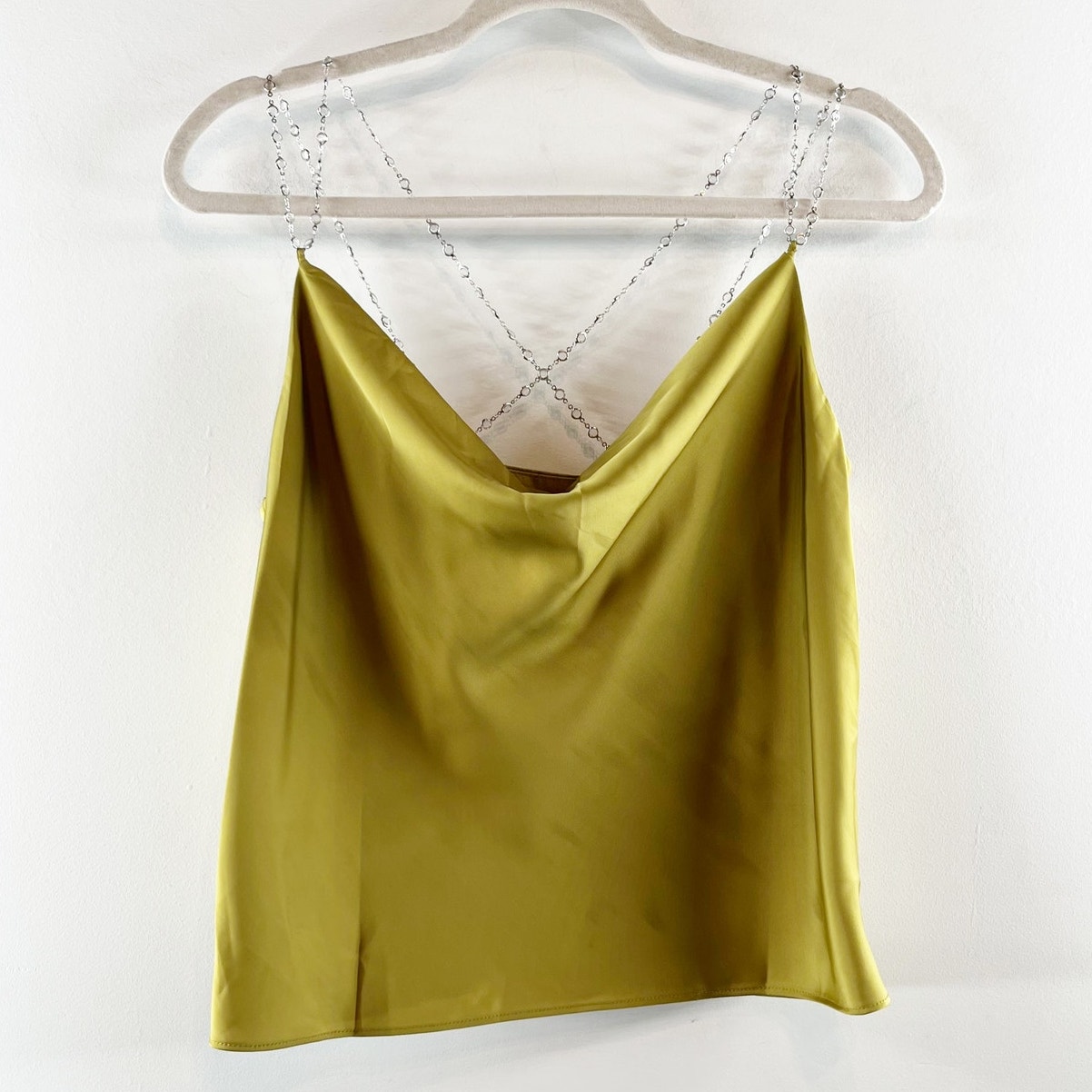 Anthropologie Sunday in Brooklyn Chain Back Strappy Satin Tank Cami Green XS