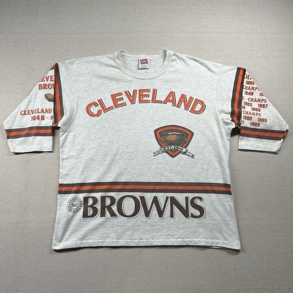 Vintage Cleveland Browns Shirt Mens XL 90s NFL Football All Over Print Raglan