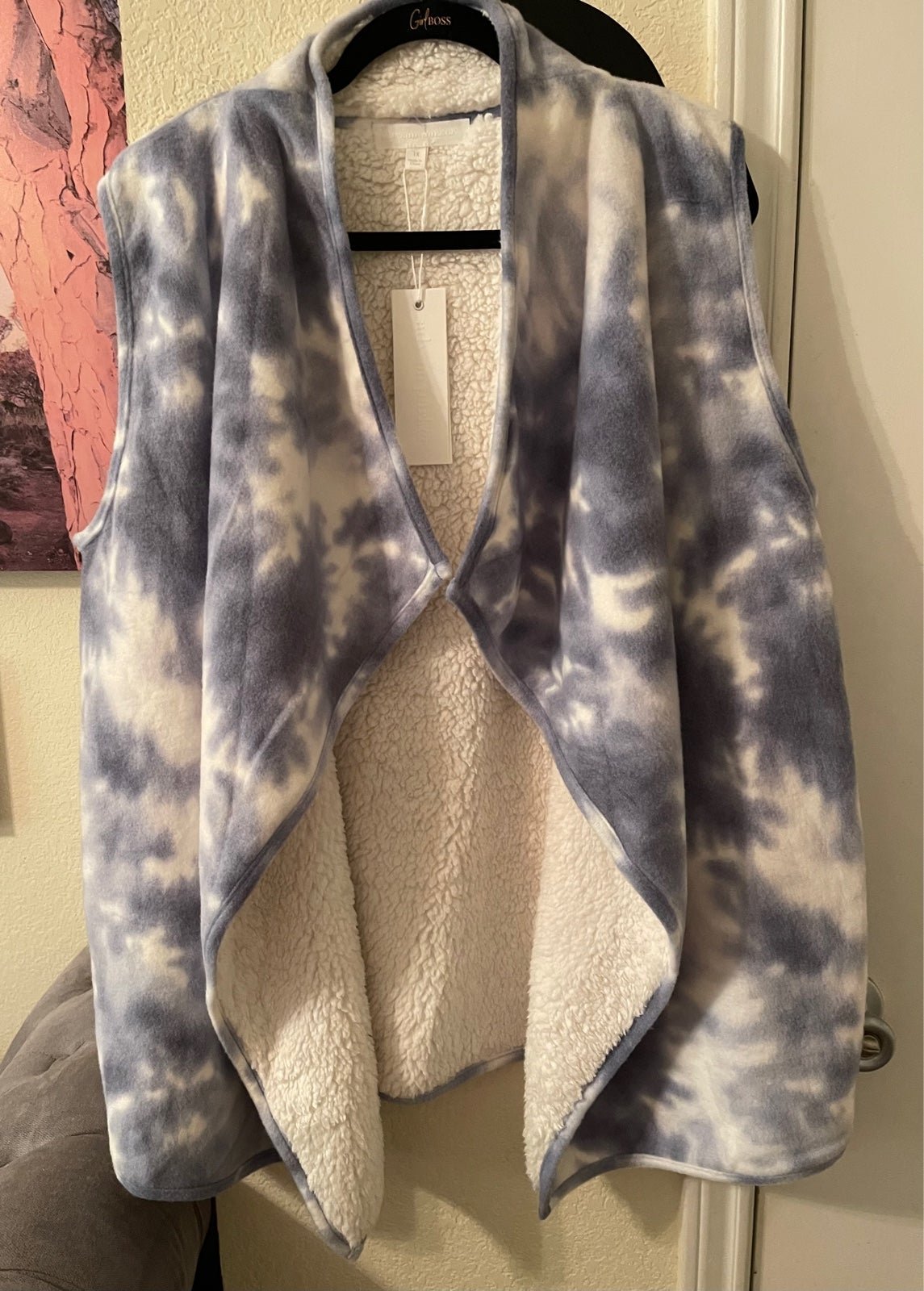 Plus Size Womens blue & white fur look vest size 1X new