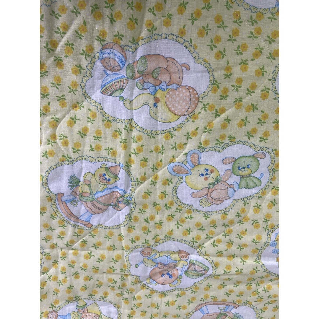 Vintage Bears Clowns Bunny Dog Horse Baby Blanket With Snaps Bunting Yellow USA