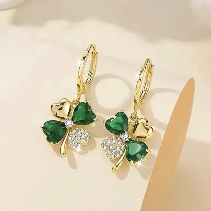 Lucky Charm Green and Gold Clover Earrings