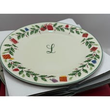 Lenox Holiday Party Plates 6 Set of 4 NIB Monogrammed with L Christmas