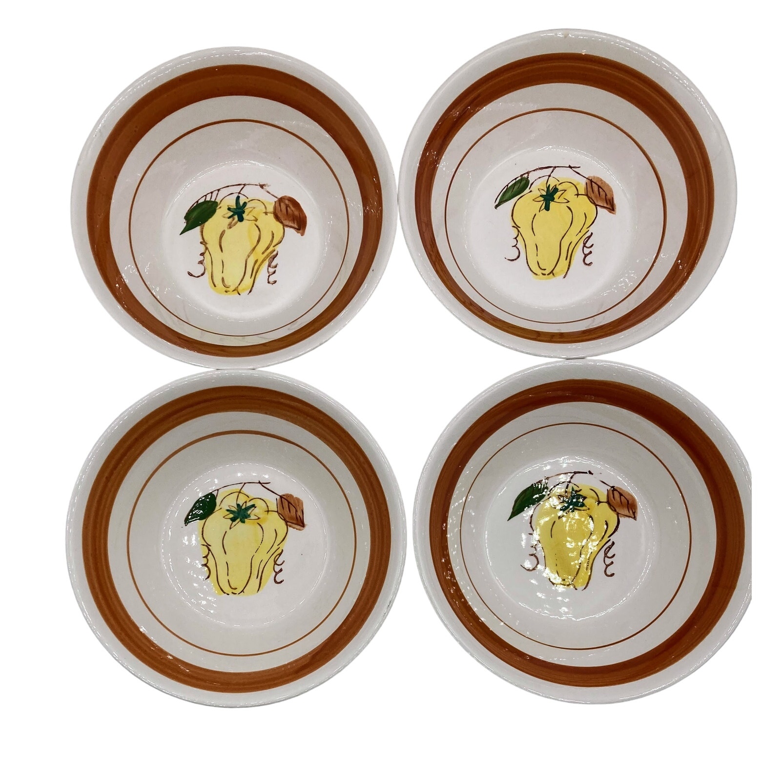 Vintage David Craft Korean Bowls Yellow Pepper Set Of 4 for Serving Soup Cereal