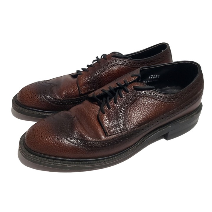 Copeg By Scholl Black Longwing Gunboats Pebble Grain Mens 7.5 Vintage 50s RARE