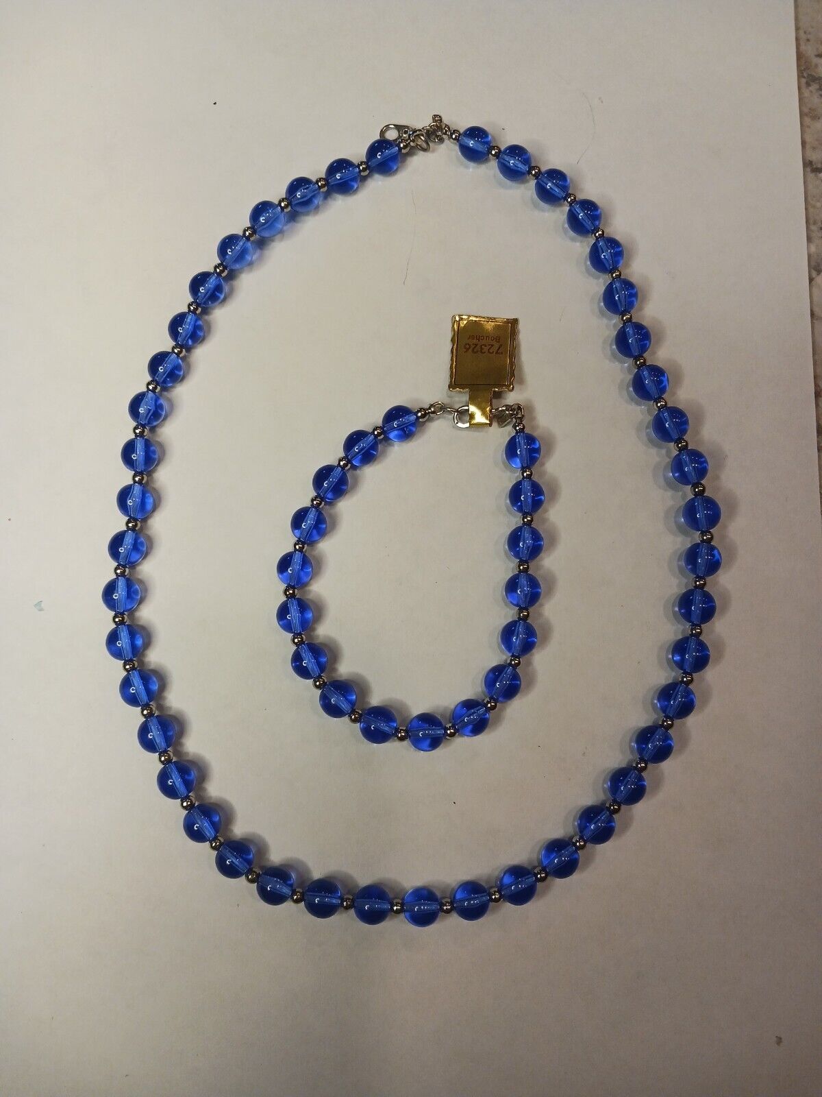 Beautiful Vtg Monet Blue Jelly Lucite Beads Necklace 18” Matching 7 Bracelet