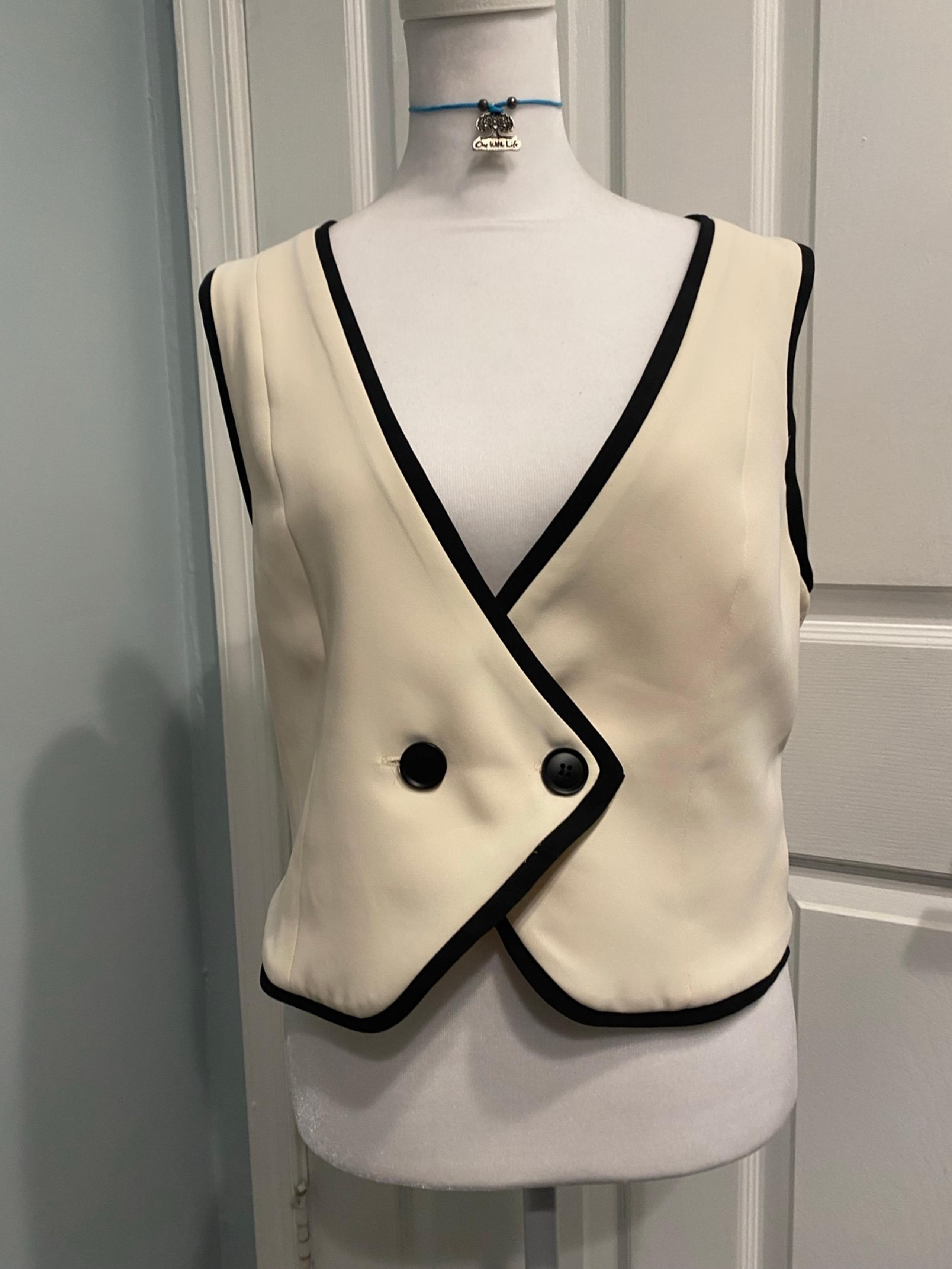 Etiquette Cream With Black Trim Dbl Button Vest