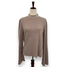 Revolve Sweater Small 525 America Tan Bell Sleeve Mock Neck Beige Quiet Luxury