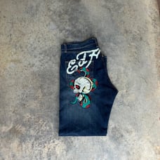 VTG Y2k Mens Size 38 Ed Hardy Denim Skull/Snake Tattoo Baggy Fit Jeans -2009