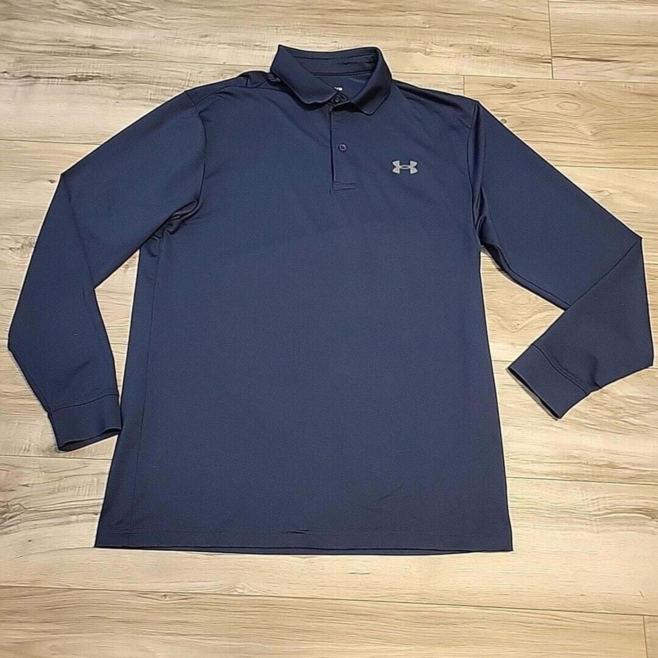 Under Armour The Performance Polo Shirt Men Medium Blue Long Sleeve Activewear