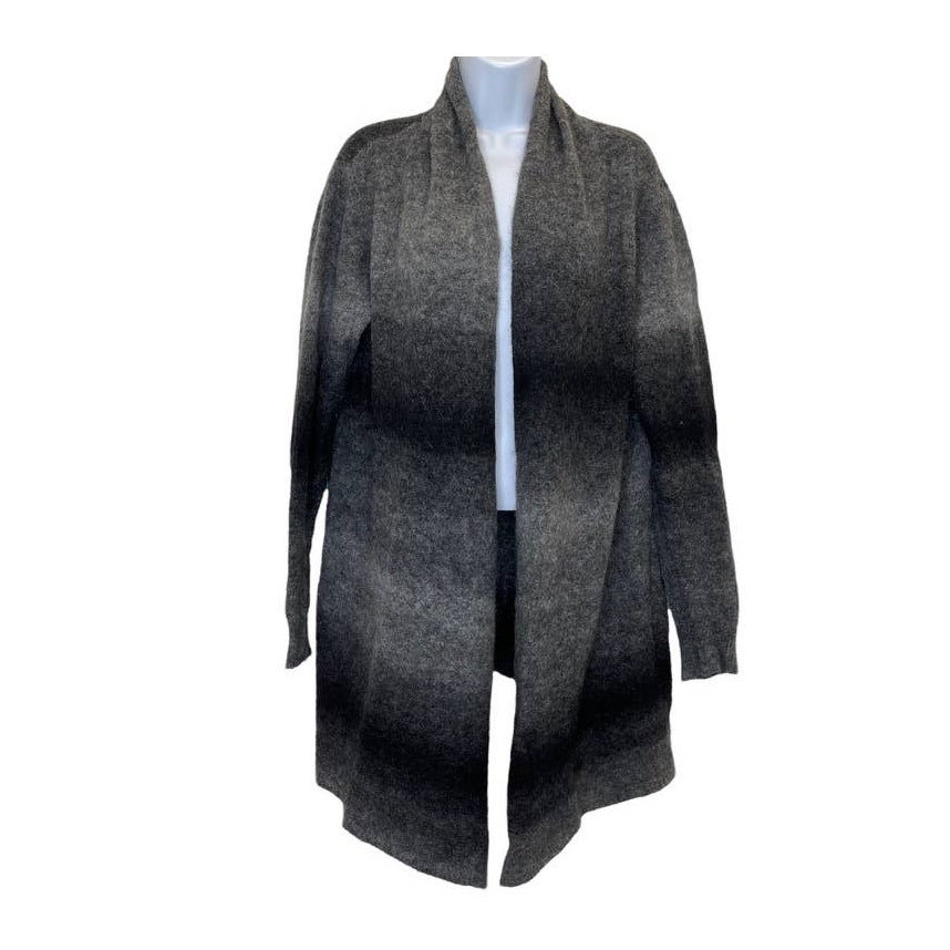 Eileen Fisher Black & Gray Ombre Open Front Mohair Blend Long Cardigan Large