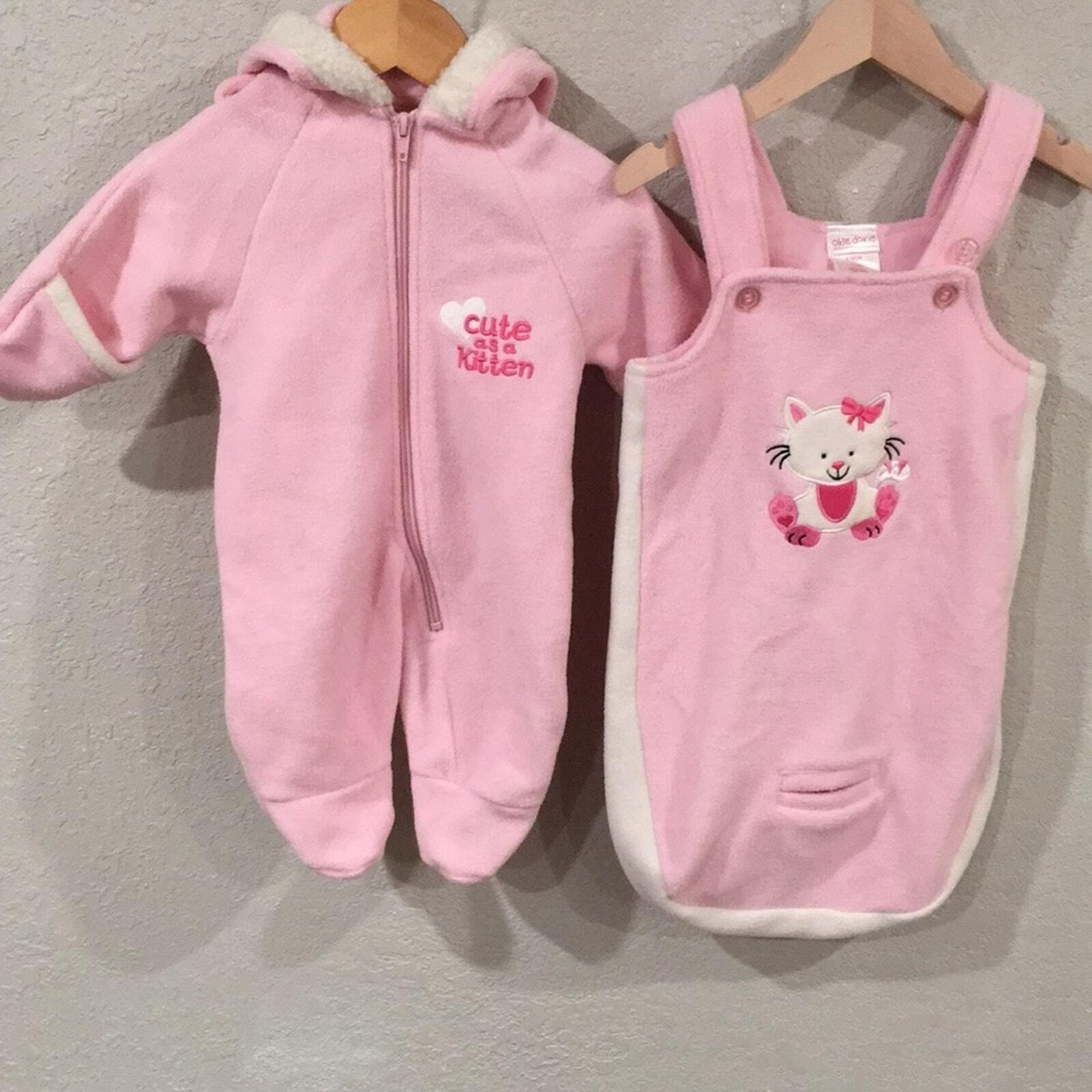 Okie Dokie Girls Sz 3M 2 PC Set Coverall & Pram Bag Embroidered