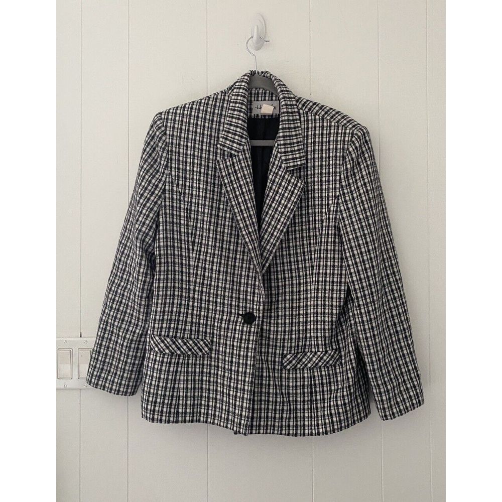 Vintage HENRY LEE Black & White Plaid Blazer Jacket One Button 12