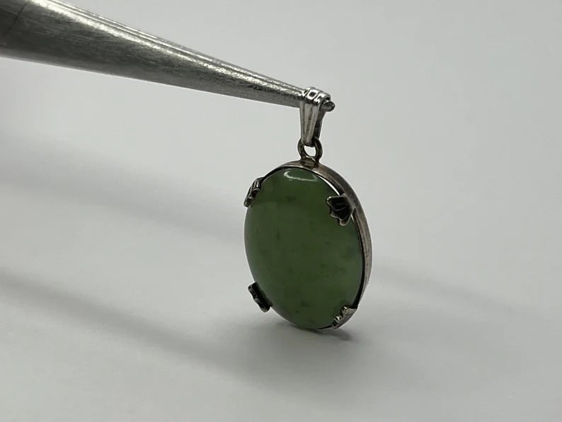 Vintage Sorrento Sterling Silver Jade Oval Pendant