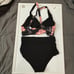 Yonique Black Coral Floral High Waisted Plus Size Bikini Swimwear NWT Size 12W