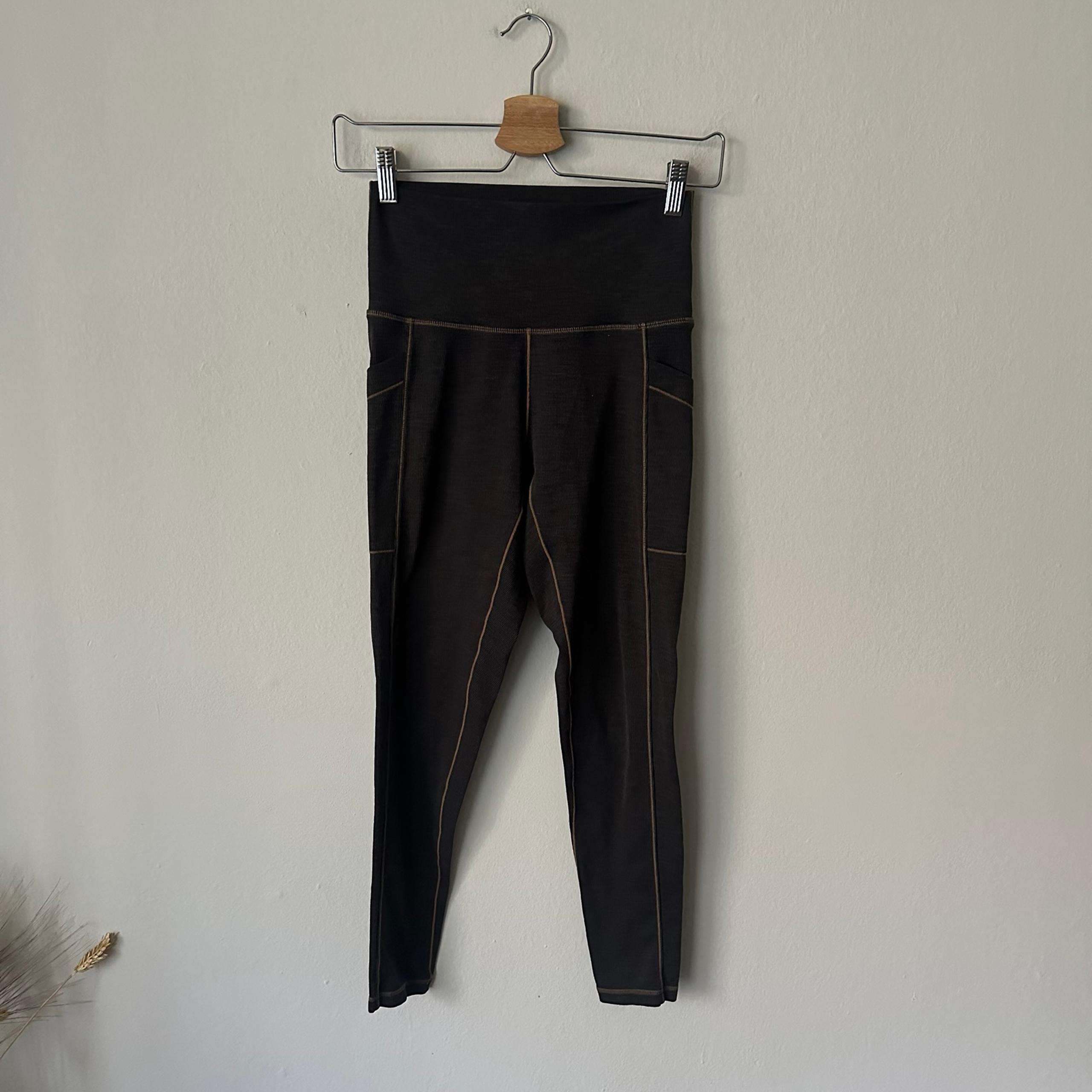 Prana Ribbed High-Waisted Leggings in Charcoal Grey Size Small