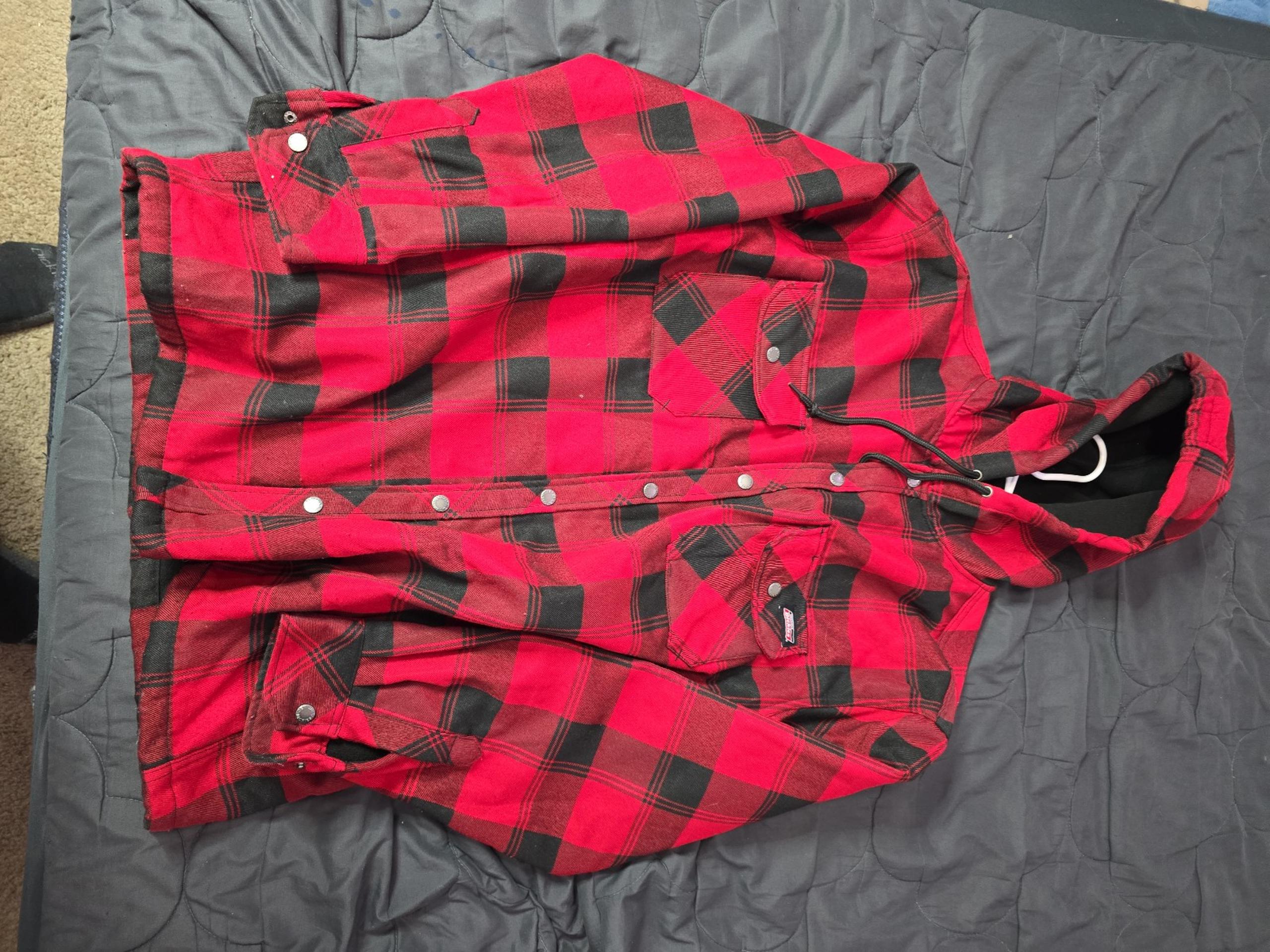 Dickies Flannel Shirt Jacket Mens XL Quilted Lined Hooded Plaid Red Black 6425