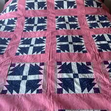 81.5” x 66” rose, blue and cream quilt top