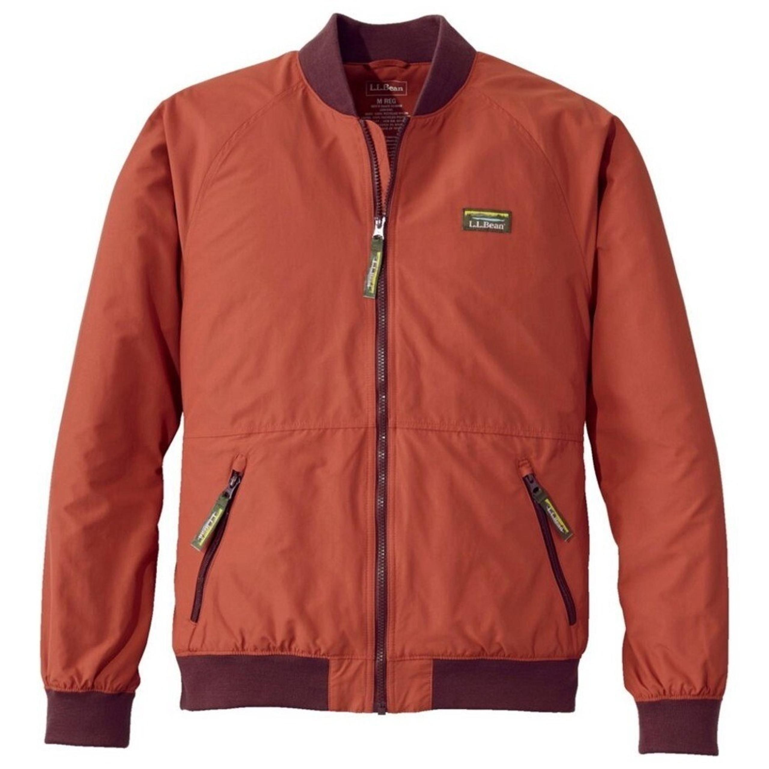 L.L. Bean Men's 3-Season Red and Orange Varsity Bomber Jacket with Ribbed Collar