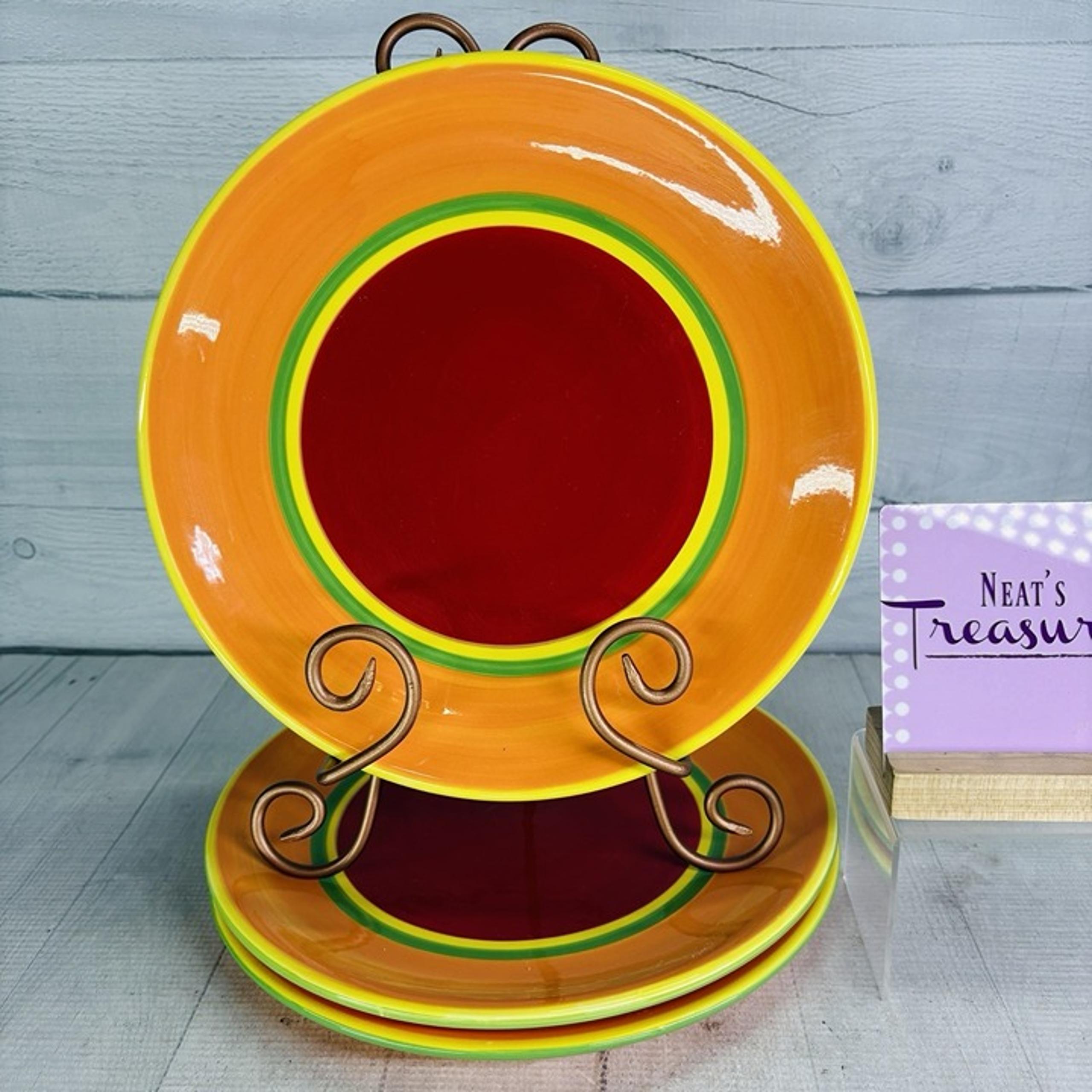Dansk CARIBE ARUBA ORANGE & Red Green Yellow Rings 10 5/8" Dinner Plate Set of 3